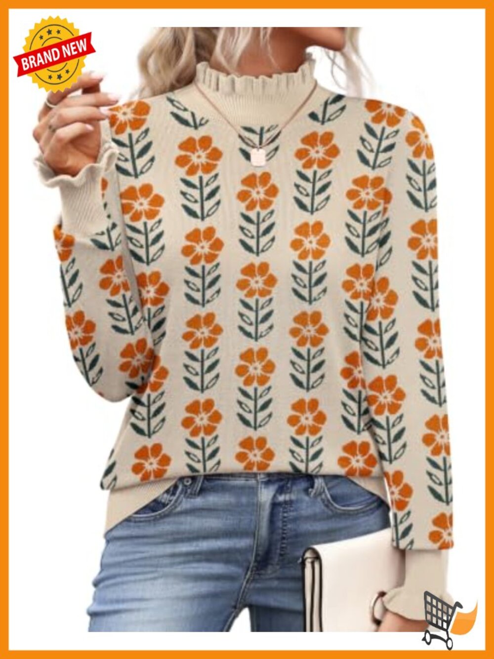 Turtleneck Sweater Ruffle Mock Neck Knit Long Sleeve Womens Fall Top